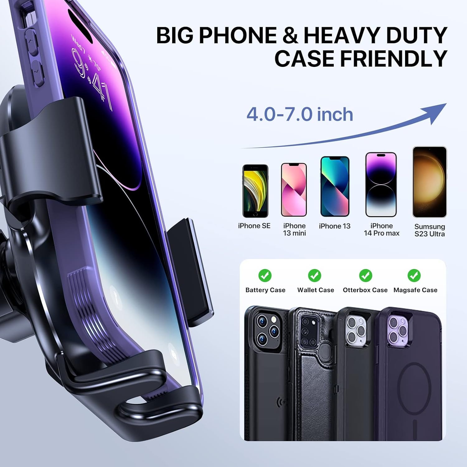Upgraded Wider Clamp Phone Holders for Your Car, Metal Hook Air Vent Car Mount [Thick Cases Friendly] Automobile Hands Free Compatible with Iphone 17/16/15/14/13 Series All Smartphone