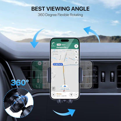 Upgraded Wider Clamp Phone Holders for Your Car, Metal Hook Air Vent Car Mount [Thick Cases Friendly] Automobile Hands Free Compatible with Iphone 17/16/15/14/13 Series All Smartphone