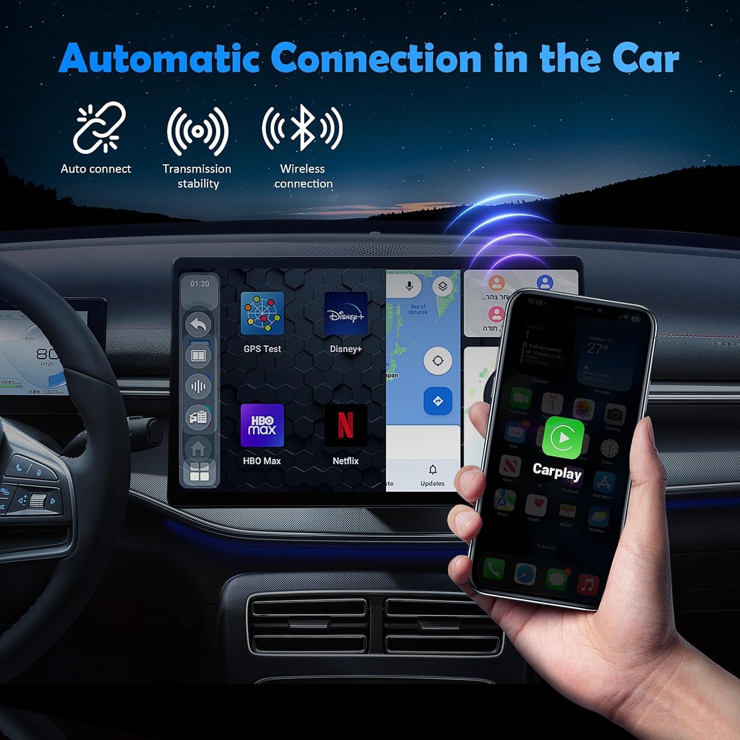 Adaptador Inalámbrico Automático Para Android 2 En 1 & Ca-R-P-Lay, Pug & Play Estable Rápido Con Cable a Dongle Inalámbrico Apto Para Automóviles, Actualización En Línea, Negro