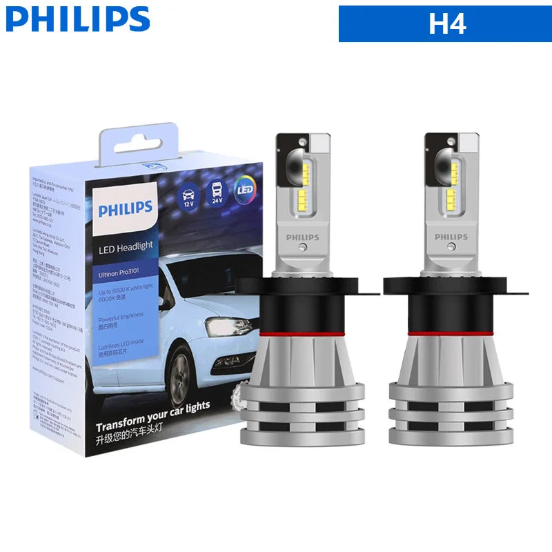 Philips Ultinon Pro3101 LED Headlight Lamps, H1 H3 H4 H7 H11 HB3 9005 HB4 9006 HIR2 9012, 12V/24V, 6000K Bright White, Pack of 2