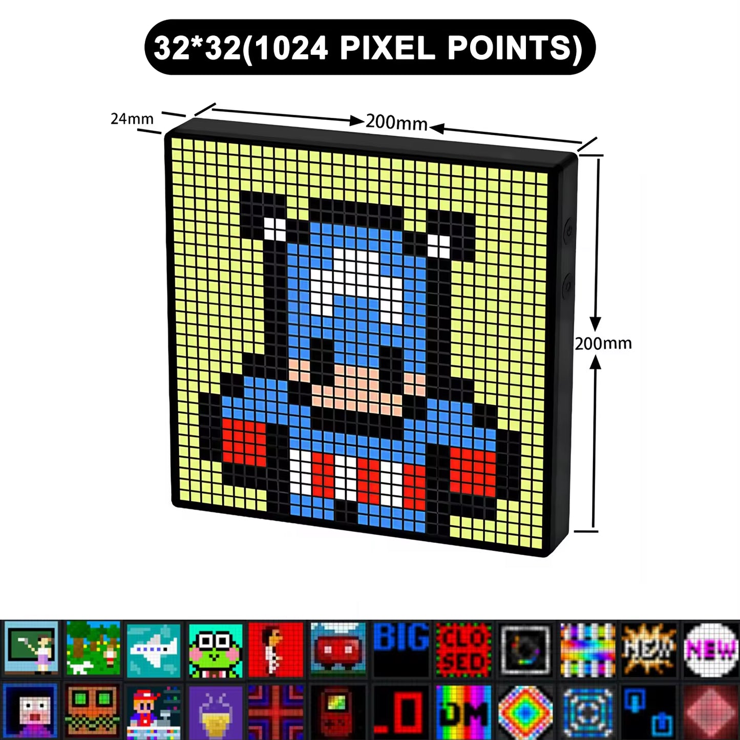 Smart RGB LED Matrix Display with Bluetooth App Control for Customizable Art and Gaming Room Decor