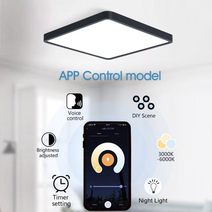 Tuya Smart LED Ceiling Lamp with Wood Grain Finish - App and Voice Control Compatible with Alexa/Google - Square Design for Living Room