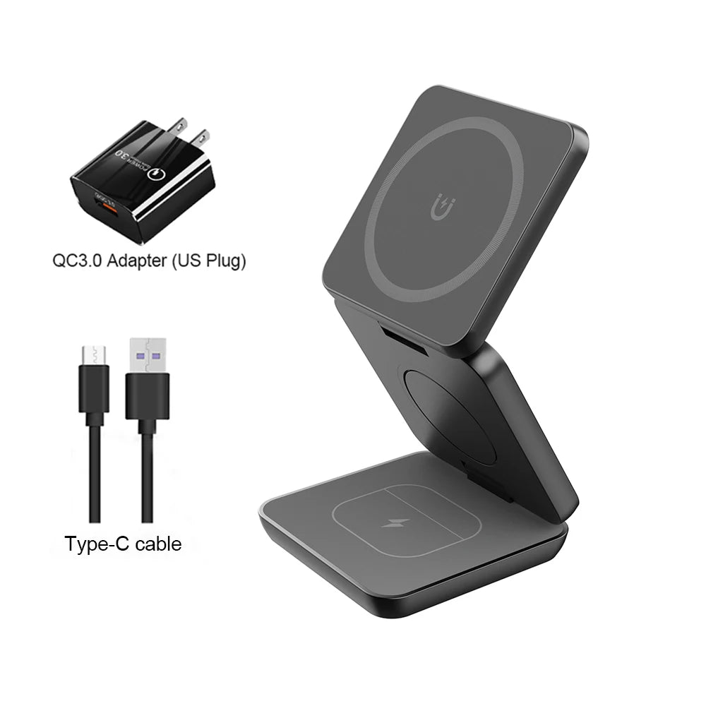 3-in-1 Foldable Magnetic Wireless Charging Station for iPhone 15/14/13/12 Pro Max and Apple Watch Series 8/9