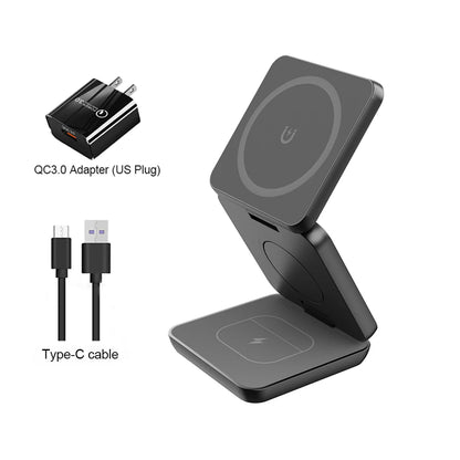 3-in-1 Foldable Magnetic Wireless Charging Station for iPhone 15/14/13/12 Pro Max and Apple Watch Series 8/9
