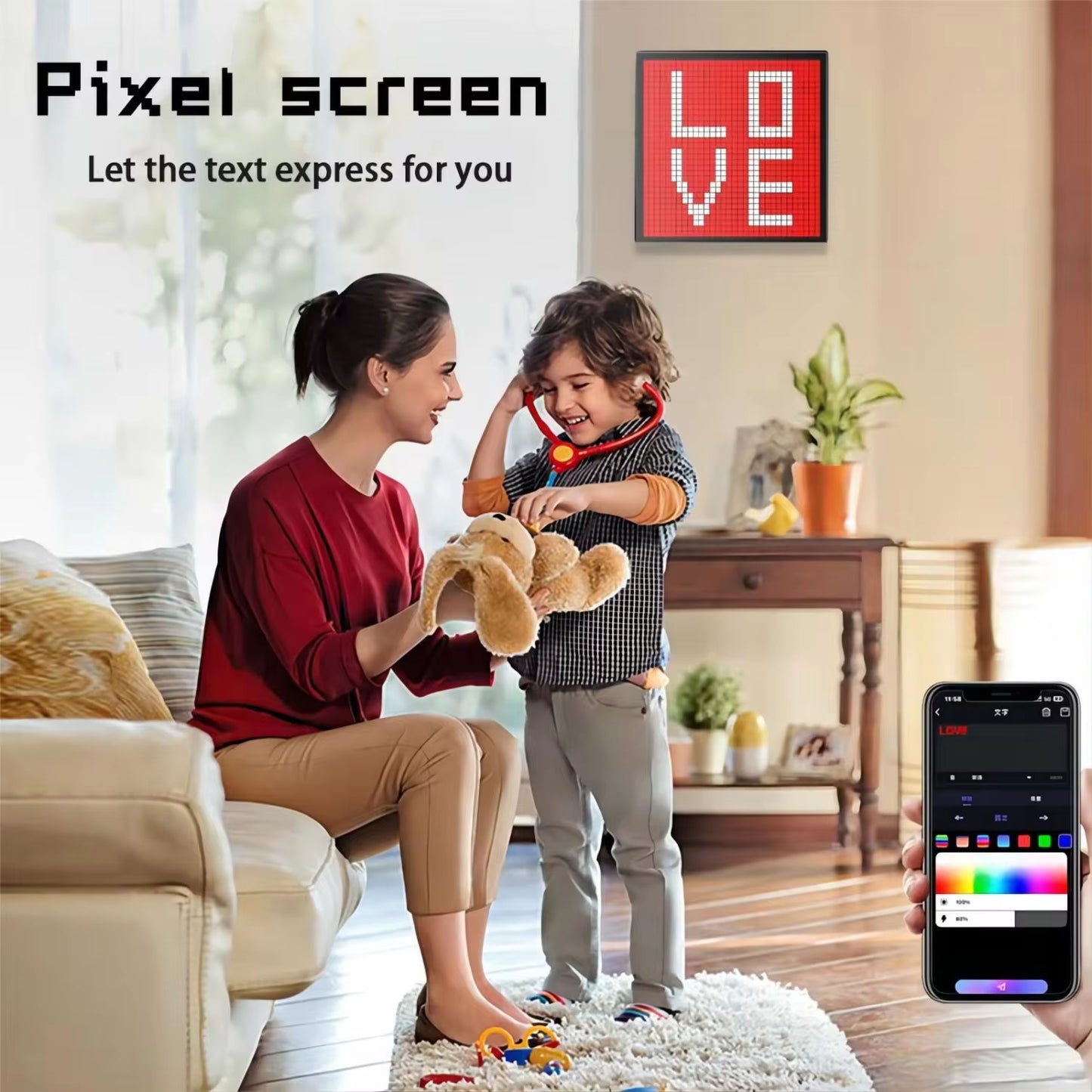 Smart RGB LED Matrix Display with Bluetooth App Control for Customizable Art and Gaming Room Decor