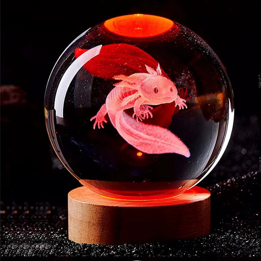 3D Laser Engraved Axolotl Crystal Ball Night Light - Colorful Home Decor and Gift for Birthdays and Special Occasions