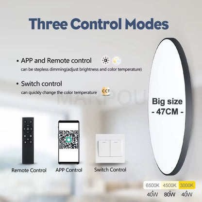 Smart LED Ceiling Lamp with Remote Control - Dimmable Lighting for Bedroom and Living Room