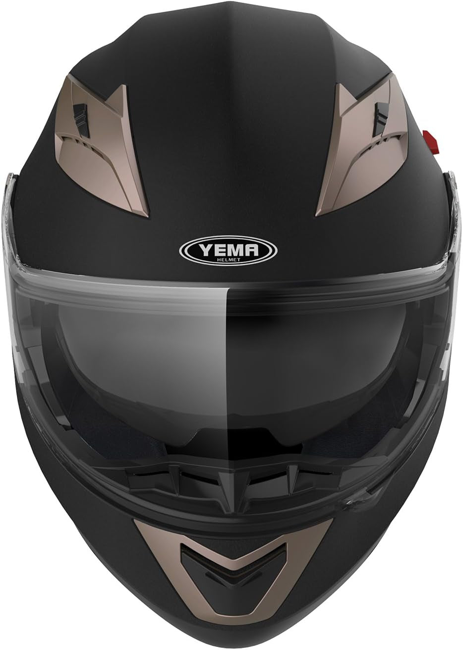 YEMA YM-925 ECE Certified Modular Motorcycle Helmet - Full-Face Scooter Helmet for Adults with Dual Visor System