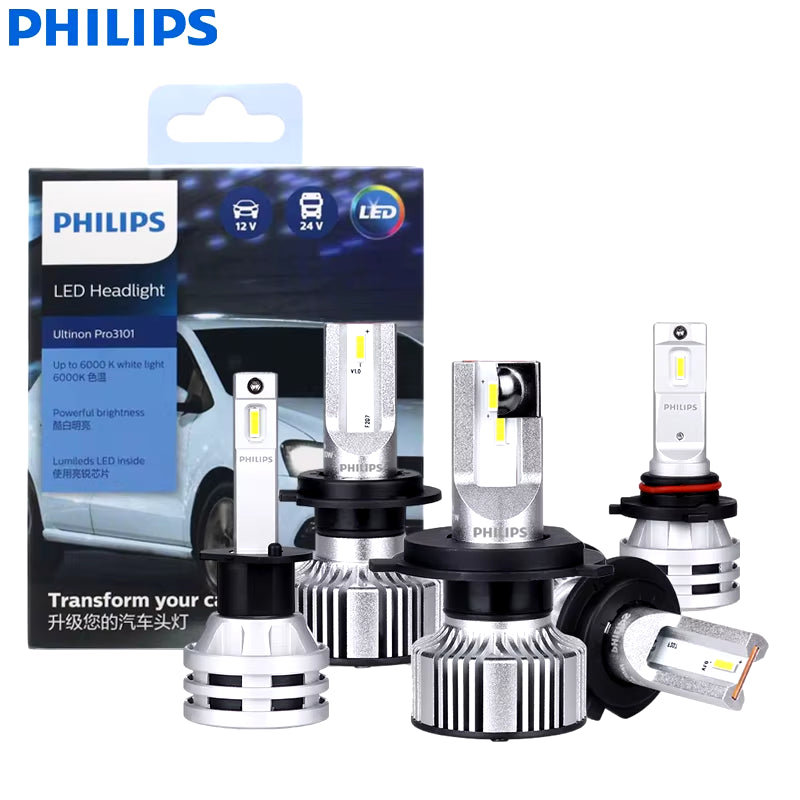 Philips Ultinon Pro3101 LED Headlight Lamps, H1 H3 H4 H7 H11 HB3 9005 HB4 9006 HIR2 9012, 12V/24V, 6000K Bright White, Pack of 2