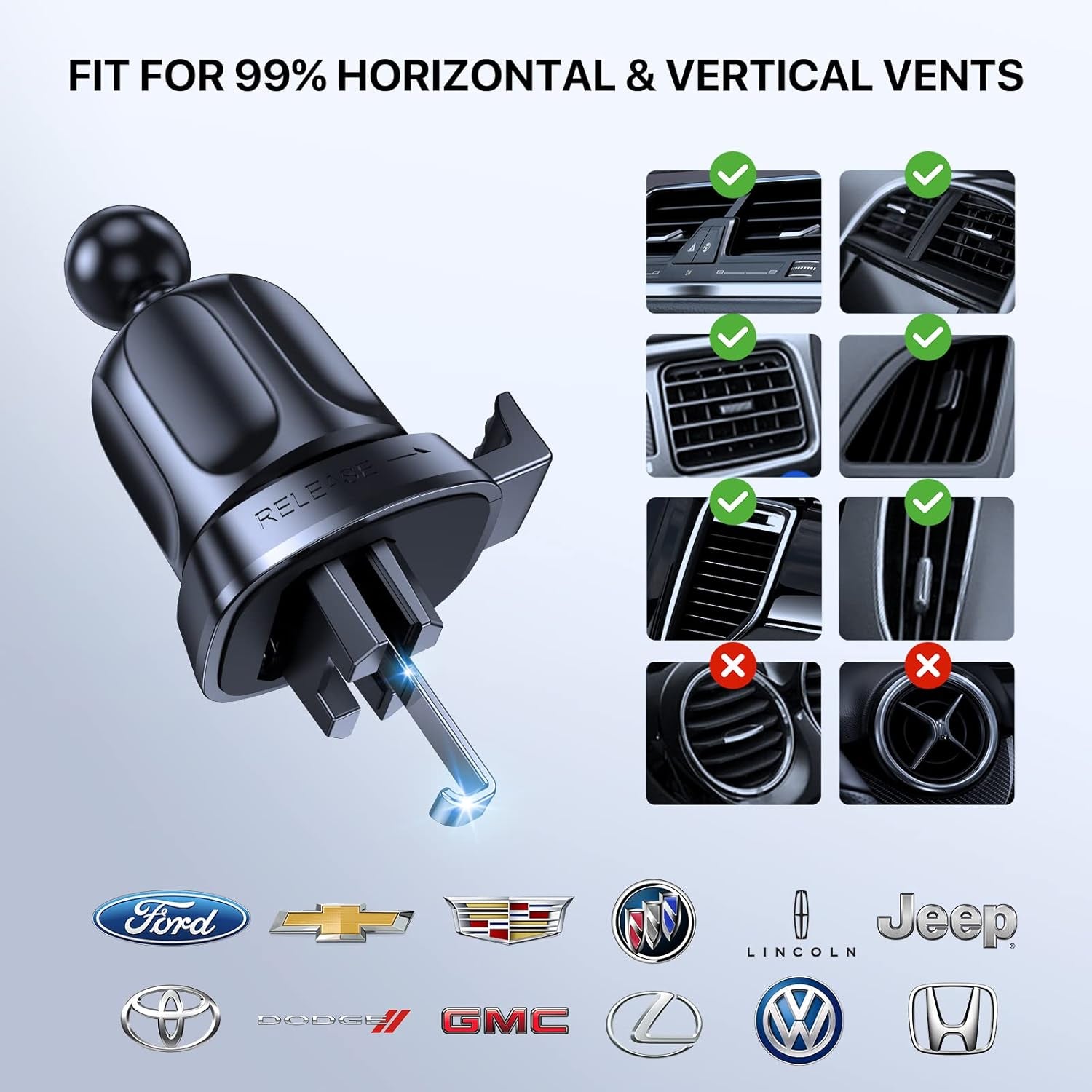 Upgraded Wider Clamp Phone Holders for Your Car, Metal Hook Air Vent Car Mount [Thick Cases Friendly] Automobile Hands Free Compatible with Iphone 17/16/15/14/13 Series All Smartphone
