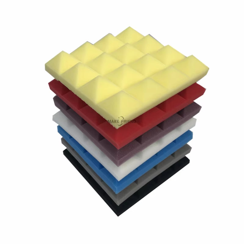 Acoustic Soundproof Foam Pyramid Panels - 12/24 Pieces, 250x250x50mm, 7 Color Options for Sound Absorption Treatment