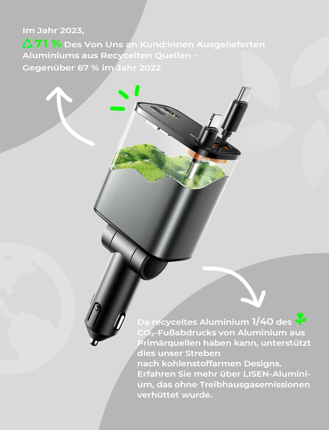 LISEN Retractable Car Charger, 84W Fast Charging Accessory for Campers, PD45W USB-C Lighter Charger for 12/24V Vehicles, Compatible with iPhone 17, 13, Xiaomi, iPad, Tablets, Kindle, and Headphones