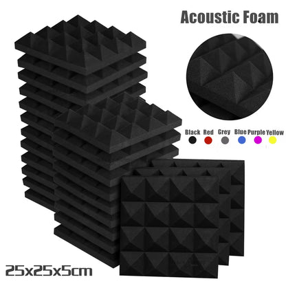 Acoustic Soundproof Foam Pyramid Panels - 12/24 Pieces, 250x250x50mm, 7 Color Options for Sound Absorption Treatment