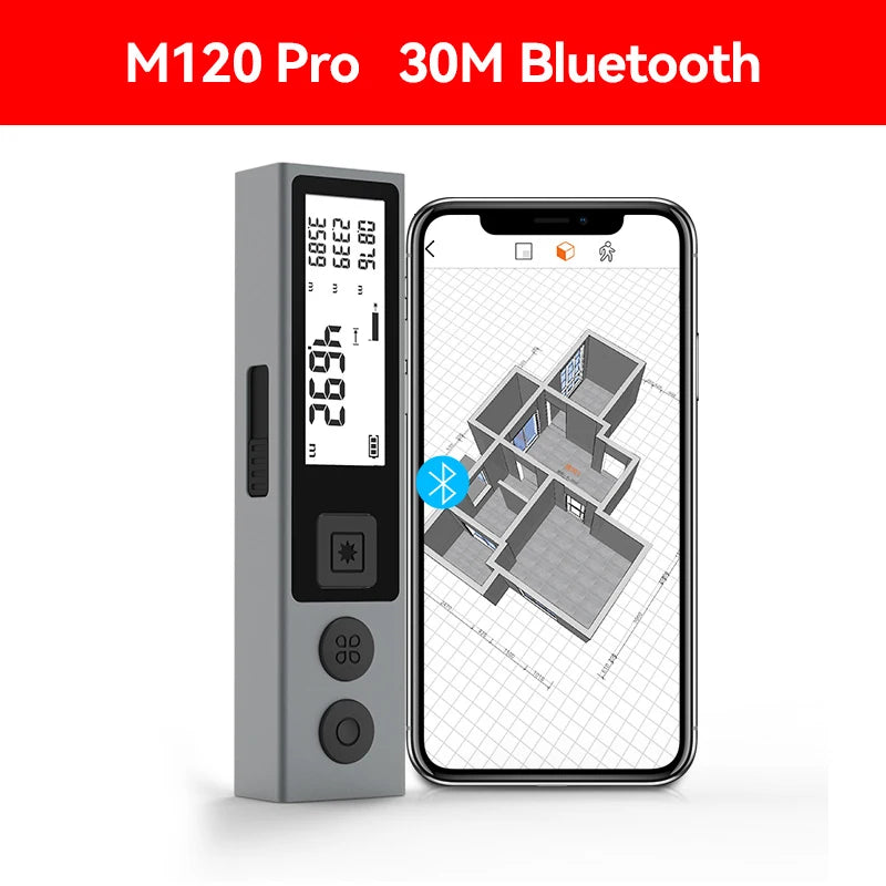 M120 Pro Portable Laser Distance Meter with USB Type C Charging, Backlit Display, and Mini Rangefinder for Home Measurement Tools