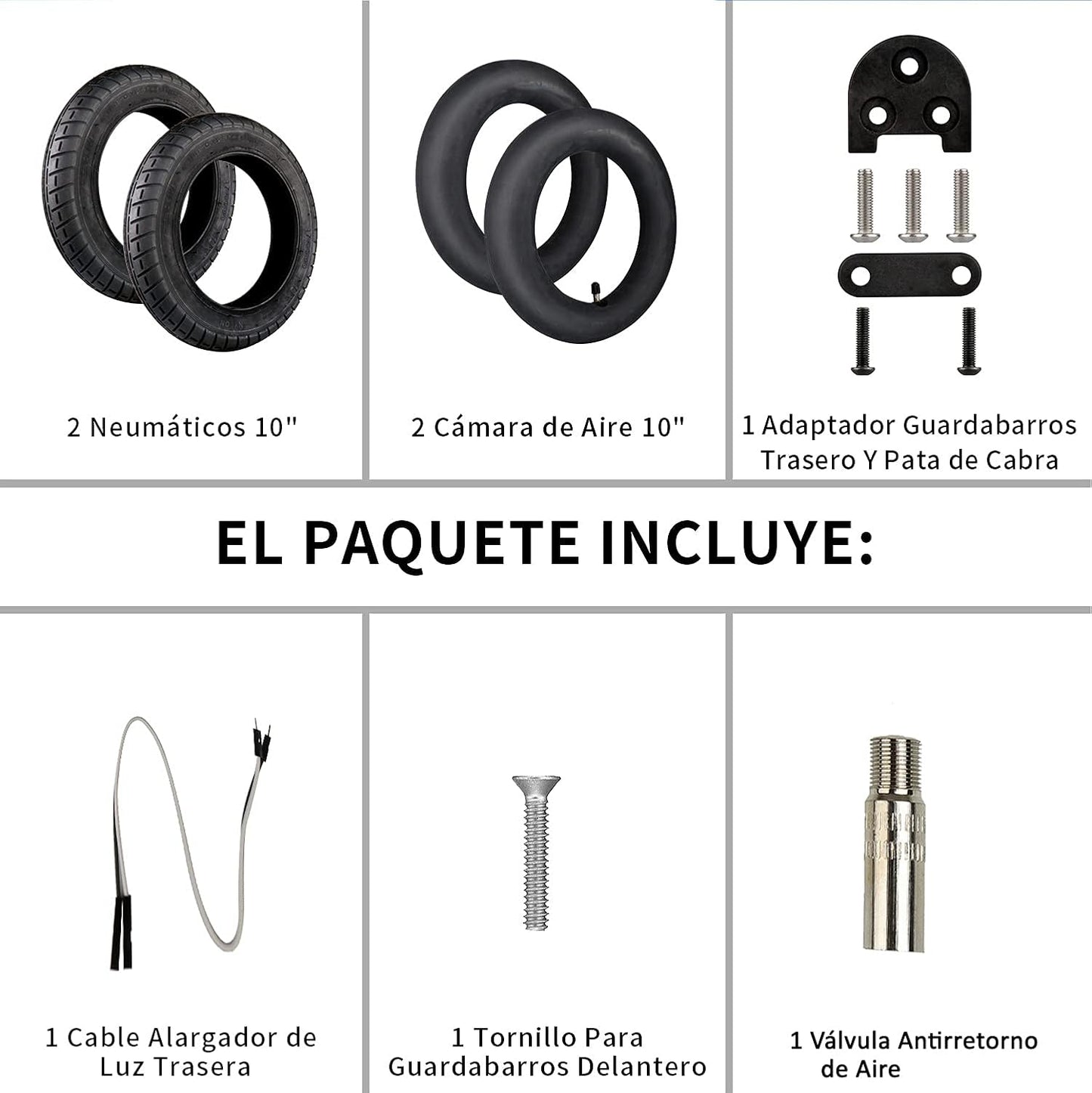ANSENI® Kit De Ruedas Wanda 10 Pulgadas Compatible Para Xiaomi M365, 1S, Essential,Pro Y Pro2, Reemplazo Para Scooter Eléctrico, Cámara De Aire, Elevaciones Y Adaptador De Válvula (Negro)