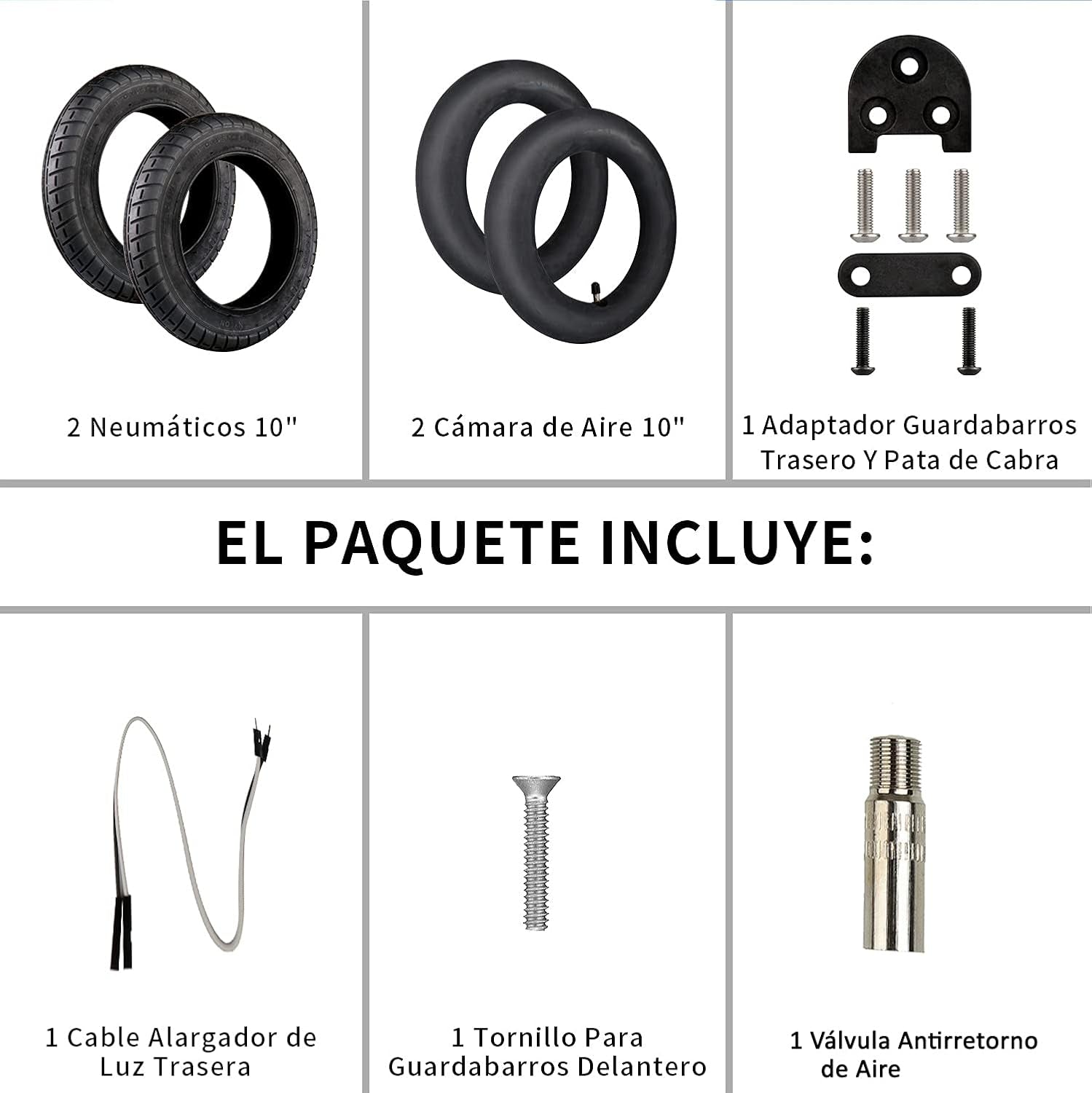 ANSENI® Kit De Ruedas Wanda 10 Pulgadas Compatible Para Xiaomi M365, 1S, Essential,Pro Y Pro2, Reemplazo Para Scooter Eléctrico, Cámara De Aire, Elevaciones Y Adaptador De Válvula (Negro)