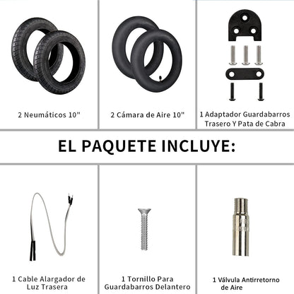 ANSENI® Kit De Ruedas Wanda 10 Pulgadas Compatible Para Xiaomi M365, 1S, Essential,Pro Y Pro2, Reemplazo Para Scooter Eléctrico, Cámara De Aire, Elevaciones Y Adaptador De Válvula (Negro)