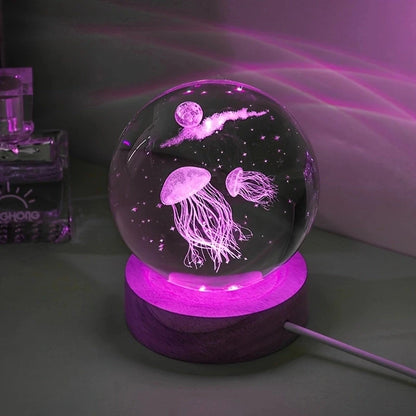 3D Laser Engraved Jellyfish Crystal Ball LED Night Light - Ideal Gift for Birthdays, Christmas, and Special Occasions