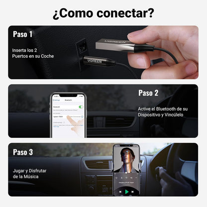 UGREEN Bluetooth 6.0 Receiver Adapter with 3.5mm Aux Connector for Car Hands-Free Audio, Dark Gray