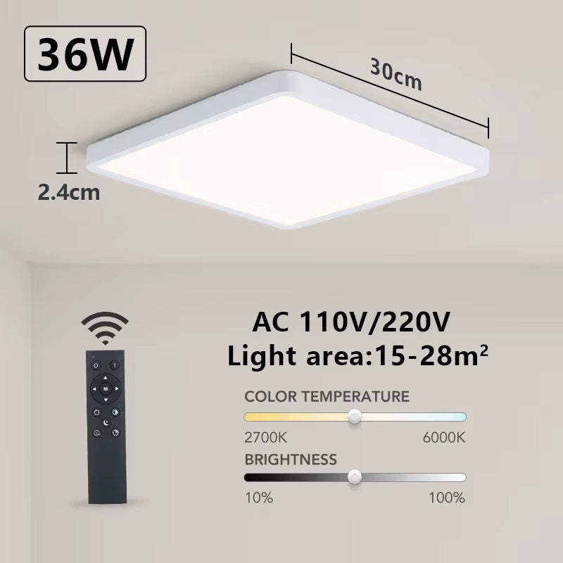 Tuya Smart LED Ceiling Lamp with Wood Grain Finish - App and Voice Control Compatible with Alexa/Google - Square Design for Living Room