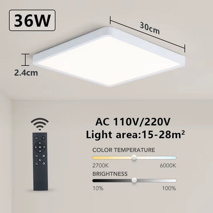 Tuya Smart LED Ceiling Lamp with Wood Grain Finish - App and Voice Control Compatible with Alexa/Google - Square Design for Living Room