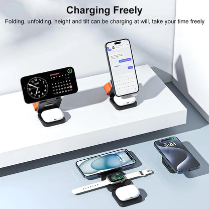 3-in-1 Foldable Magnetic Wireless Charging Station for iPhone 15/14/13/12 Pro Max and Apple Watch Series 8/9