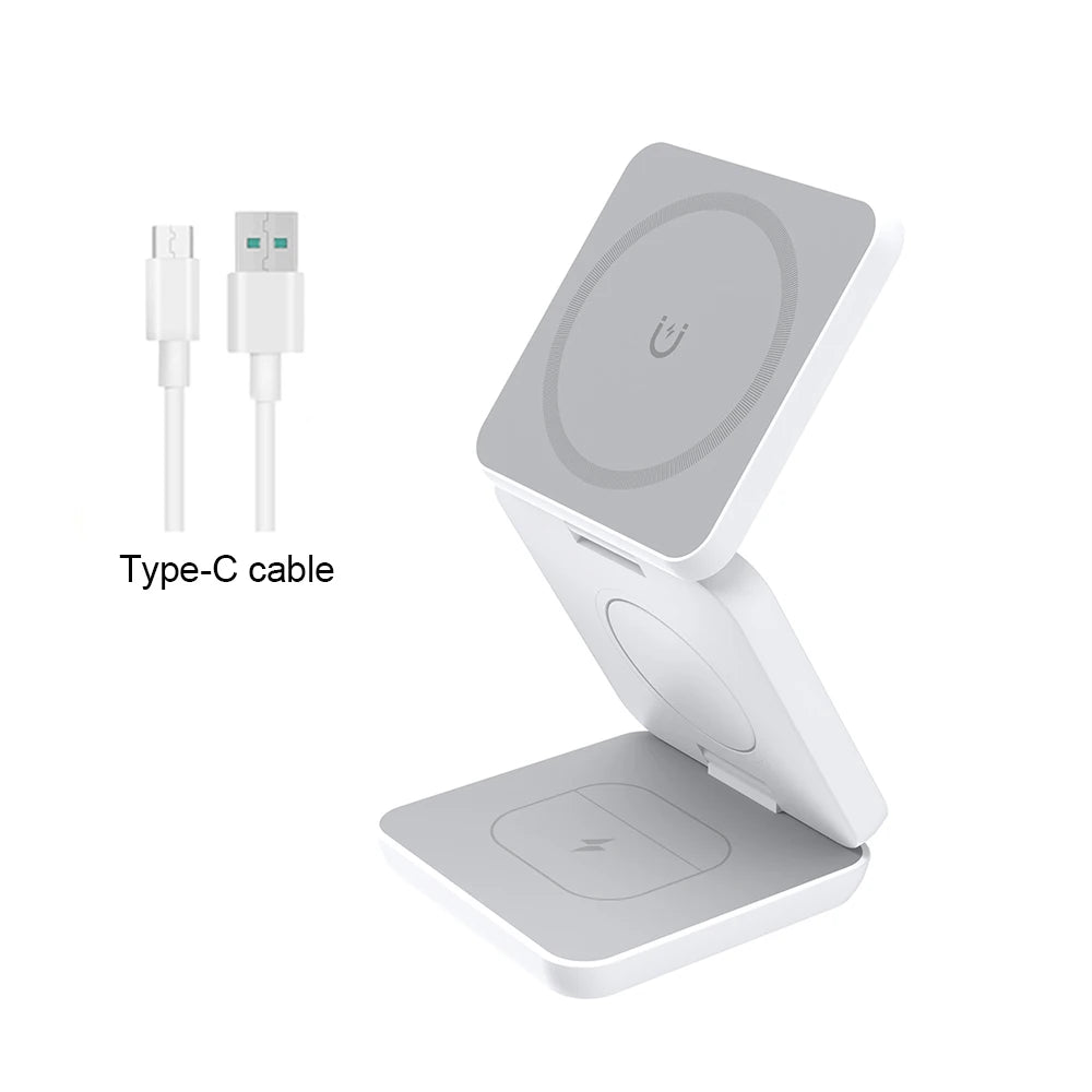 3-in-1 Foldable Magnetic Wireless Charging Station for iPhone 15/14/13/12 Pro Max and Apple Watch Series 8/9