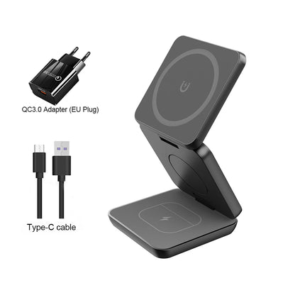 3-in-1 Foldable Magnetic Wireless Charging Station for iPhone 15/14/13/12 Pro Max and Apple Watch Series 8/9