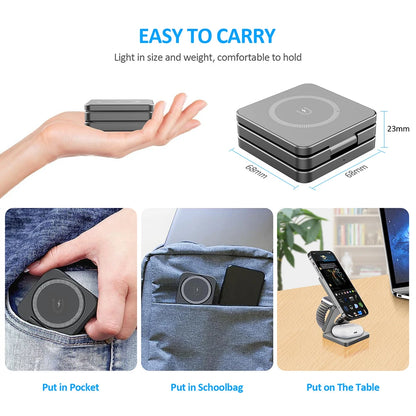 3-in-1 Foldable Magnetic Wireless Charging Station for iPhone 15/14/13/12 Pro Max and Apple Watch Series 8/9