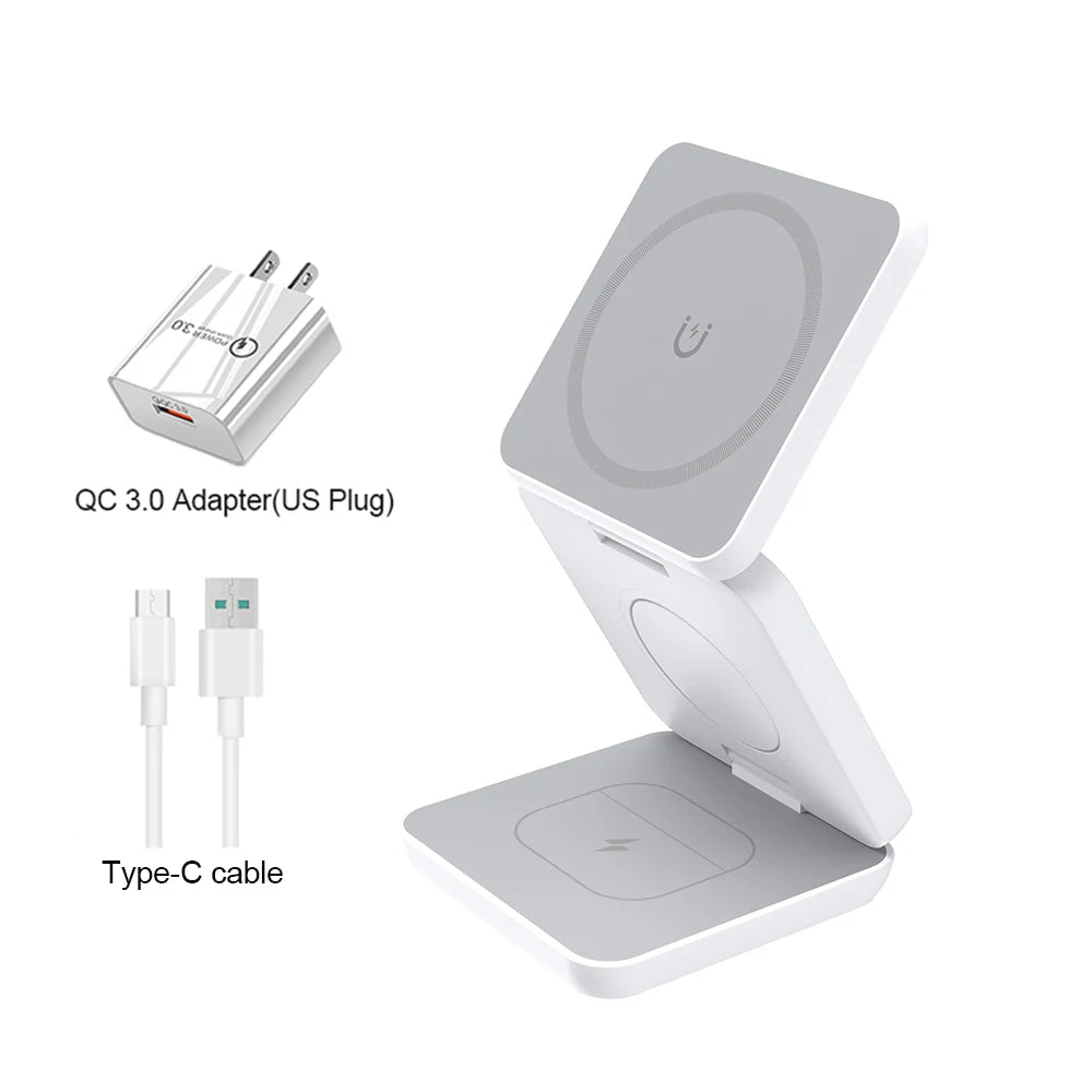 3-in-1 Foldable Magnetic Wireless Charging Station for iPhone 15/14/13/12 Pro Max and Apple Watch Series 8/9