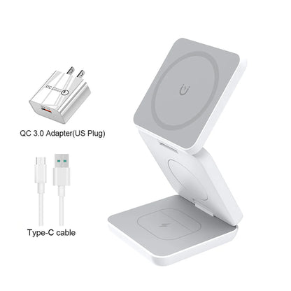 3-in-1 Foldable Magnetic Wireless Charging Station for iPhone 15/14/13/12 Pro Max and Apple Watch Series 8/9