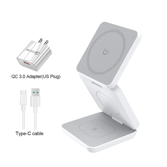 3-in-1 Foldable Magnetic Wireless Charging Station for iPhone 15/14/13/12 Pro Max and Apple Watch Series 8/9