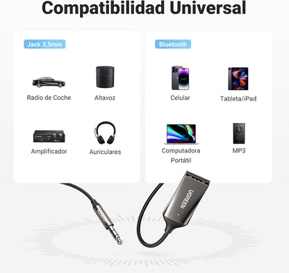 UGREEN Bluetooth 6.0 Receiver Adapter with 3.5mm Aux Connector for Car Hands-Free Audio, Dark Gray
