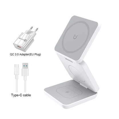 3-in-1 Foldable Magnetic Wireless Charging Station for iPhone 15/14/13/12 Pro Max and Apple Watch Series 8/9