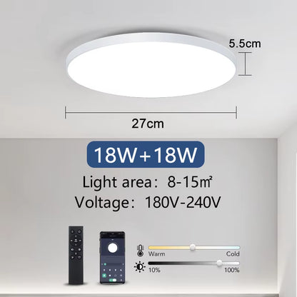 Smart LED Ceiling Lamp with Remote Control - Dimmable Lighting for Bedroom and Living Room