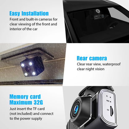 Dash Cam Front and Rear,  3 Channel Dual Dash Camera, 1080P Car Camera DVR Backup Cam, 3 Way Triple Dashboard Driving Recorder, inside IR Night Vision, G-Sensor, Parking Mode