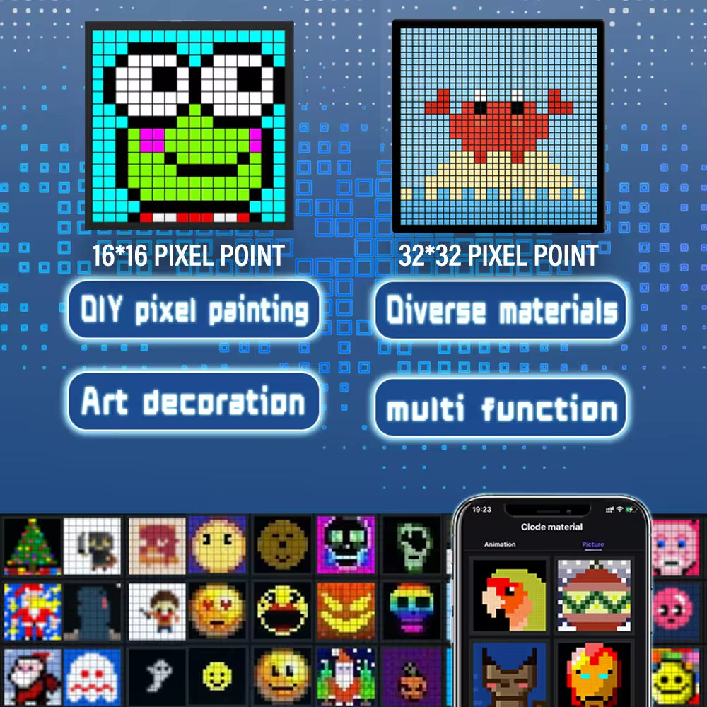 Smart RGB LED Matrix Display with Bluetooth App Control for Customizable Art and Gaming Room Decor