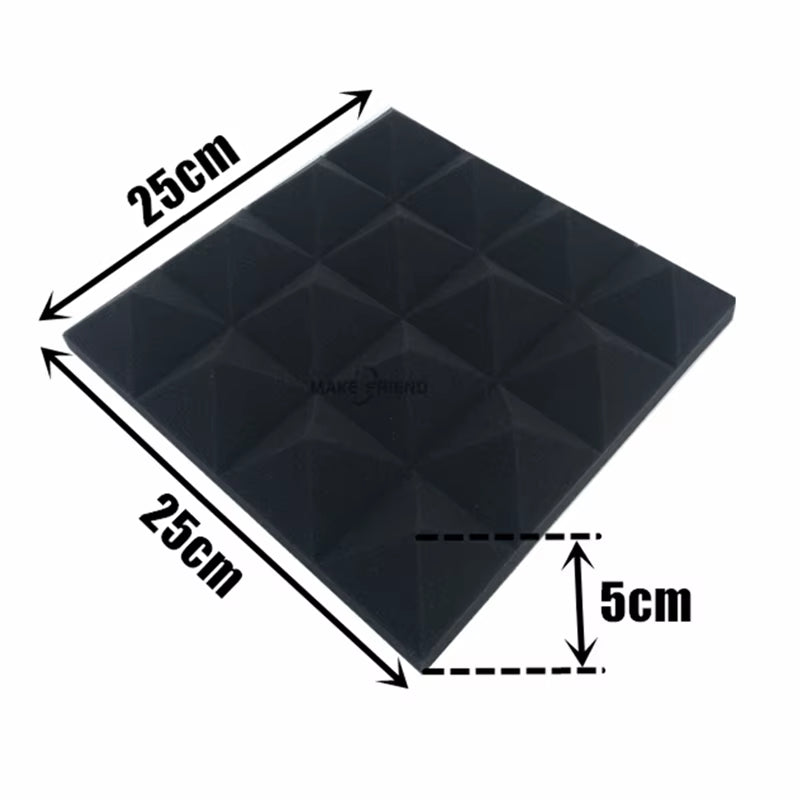Acoustic Soundproof Foam Pyramid Panels - 12/24 Pieces, 250x250x50mm, 7 Color Options for Sound Absorption Treatment