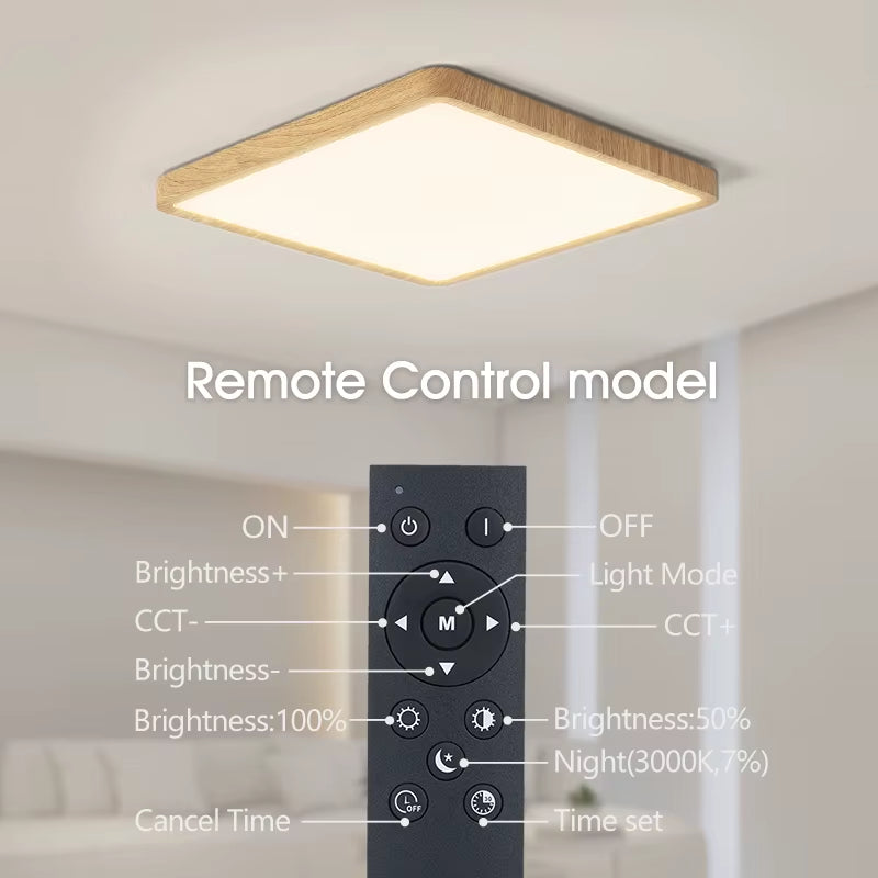 Tuya Smart LED Ceiling Lamp with Wood Grain Finish - App and Voice Control Compatible with Alexa/Google - Square Design for Living Room