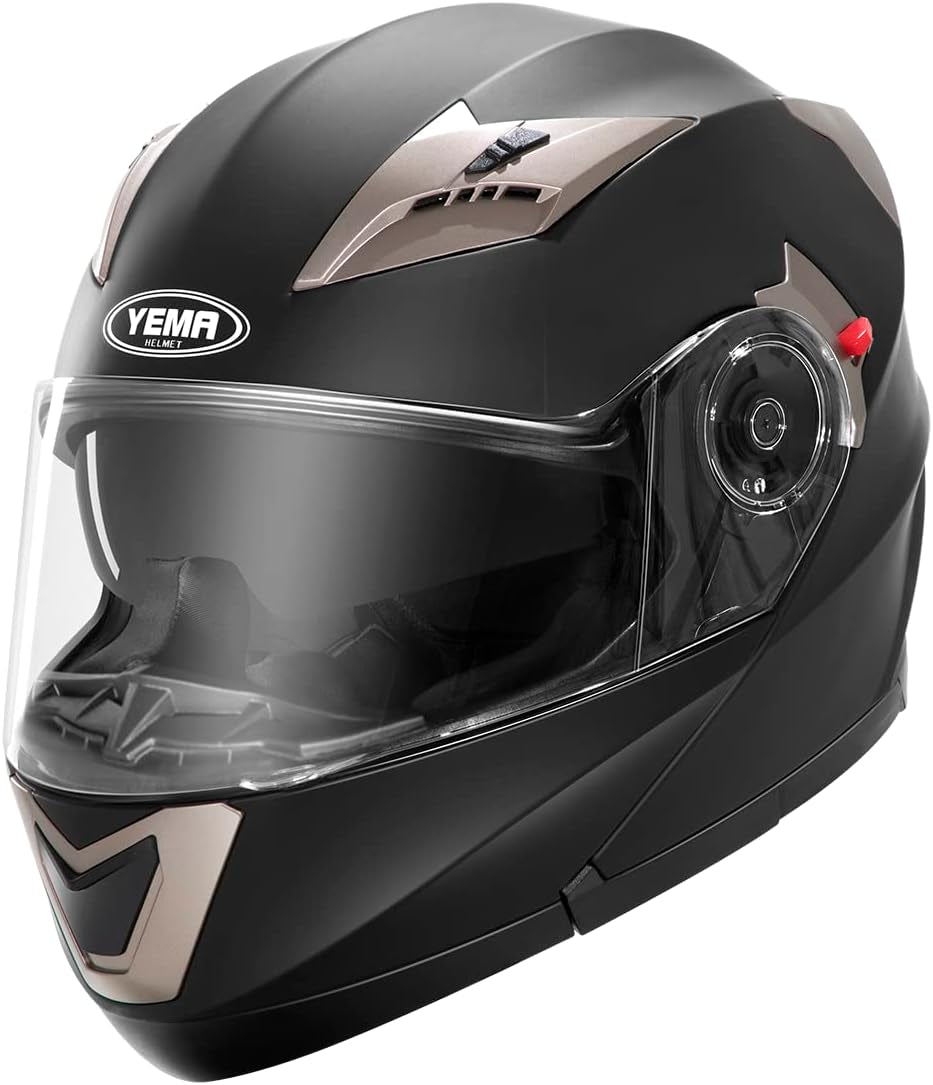 YEMA YM-925 ECE Certified Modular Motorcycle Helmet - Full-Face Scooter Helmet for Adults with Dual Visor System