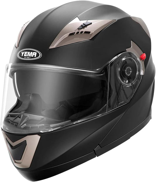 YEMA YM-925 ECE Certified Modular Motorcycle Helmet - Full-Face Scooter Helmet for Adults with Dual Visor System